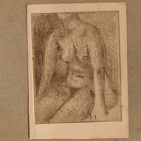 Siddende nøgen kvinde, på originalt tryk.